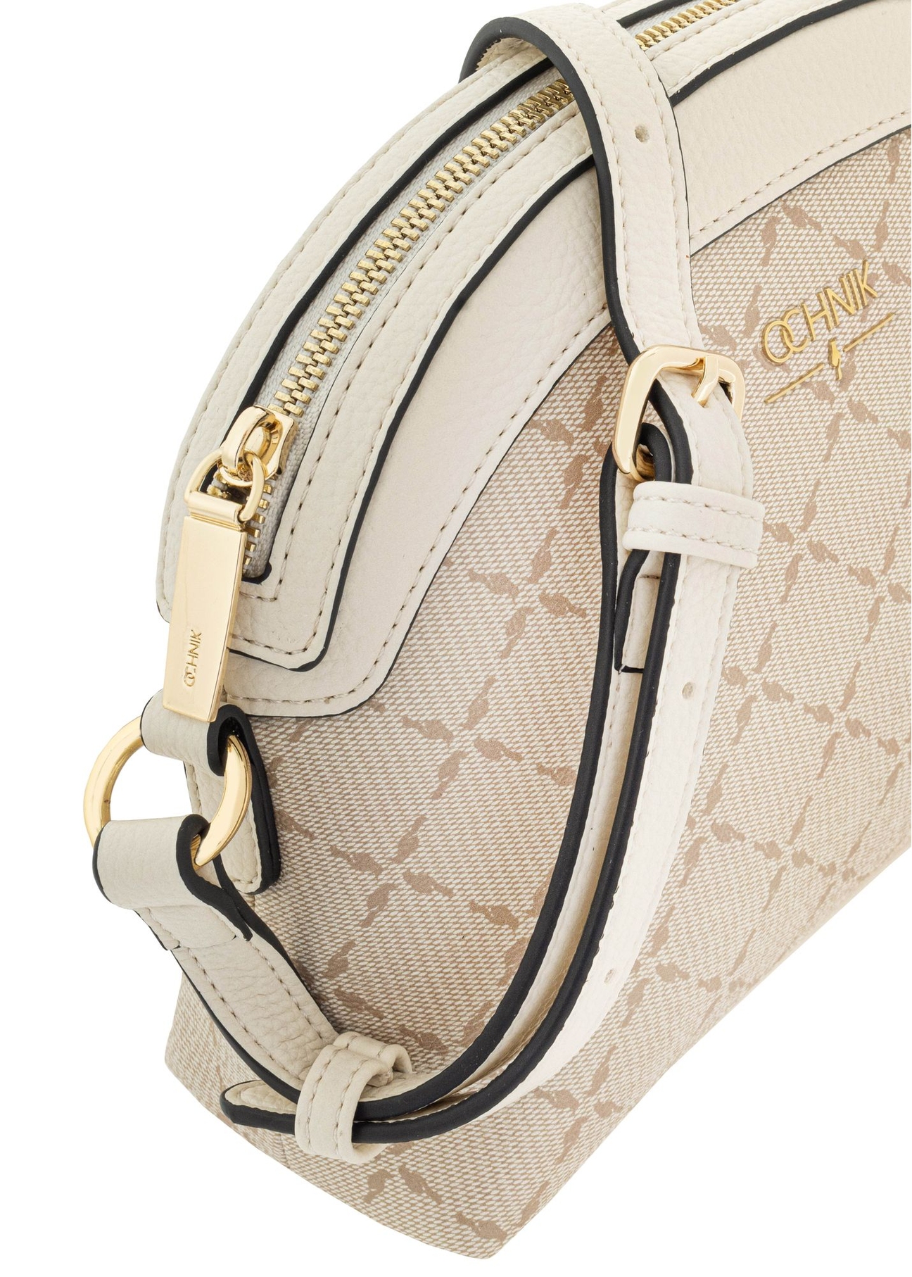 Béžová polkruhová messenger taška s monogramom TOREC-1025-81(W25)-06
