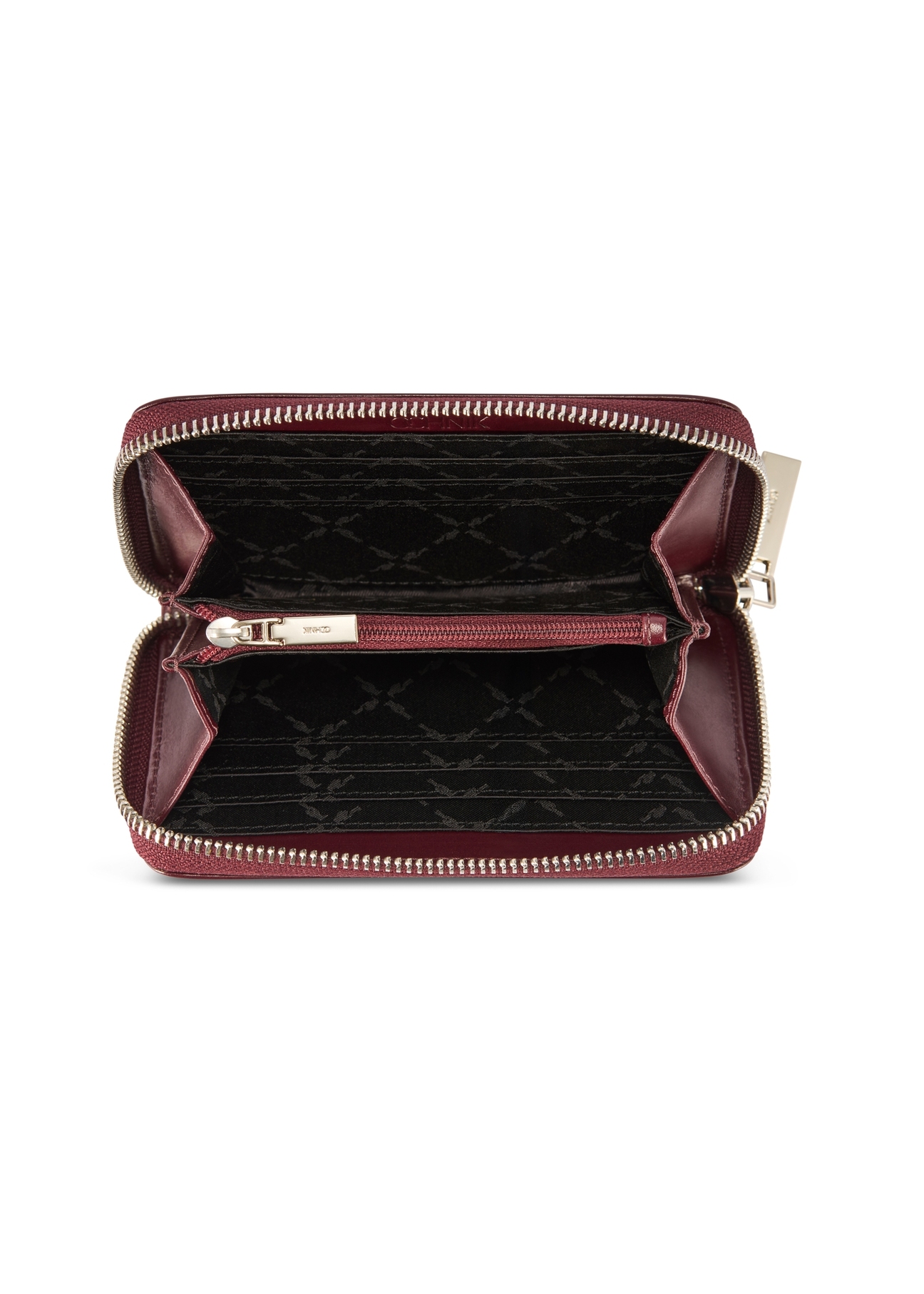 Dámska kožená peňaženka v bordovej farbe PORES-0976-49(Z25), pohľad na produkt zhora na bielom pozadí.