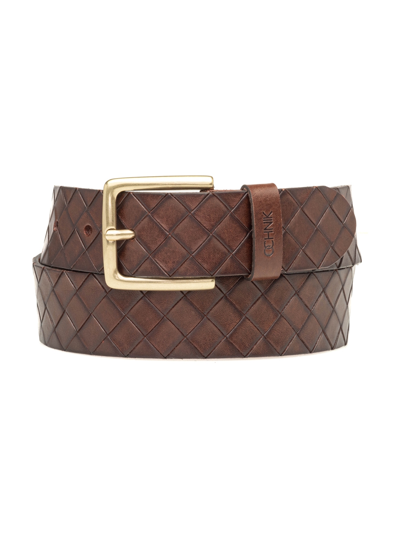 Pánsky hnedý kožený opasok PASMS-0278-1I(W26), pohľad spredu na bielom pozadí.