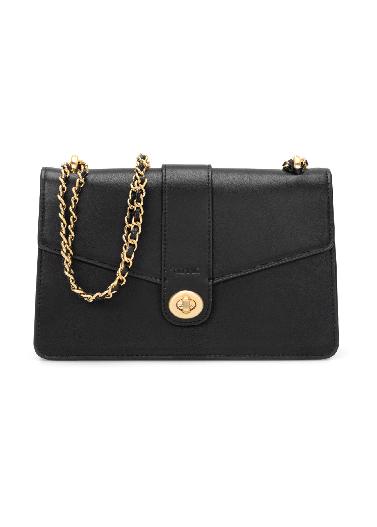 Čierna dámska taška cez rameno TOREC-1137-99(W26), pohľad spredu na bielom pozadí.