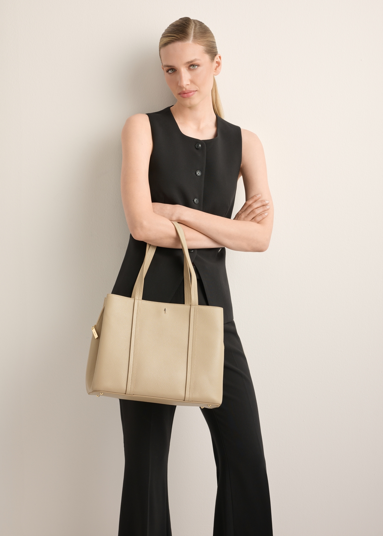 Bežová kožená shopper kabelka TORES-1342-1B(Z26)