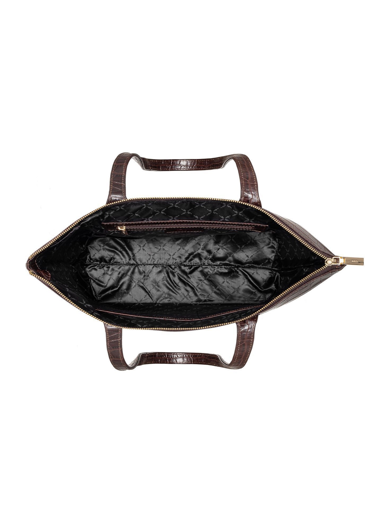 Dámska hnedá kožená nákupná kabelka TORES-0939E-1H(W26), pohľad na produkt vo vnútri na bielom pozadí.