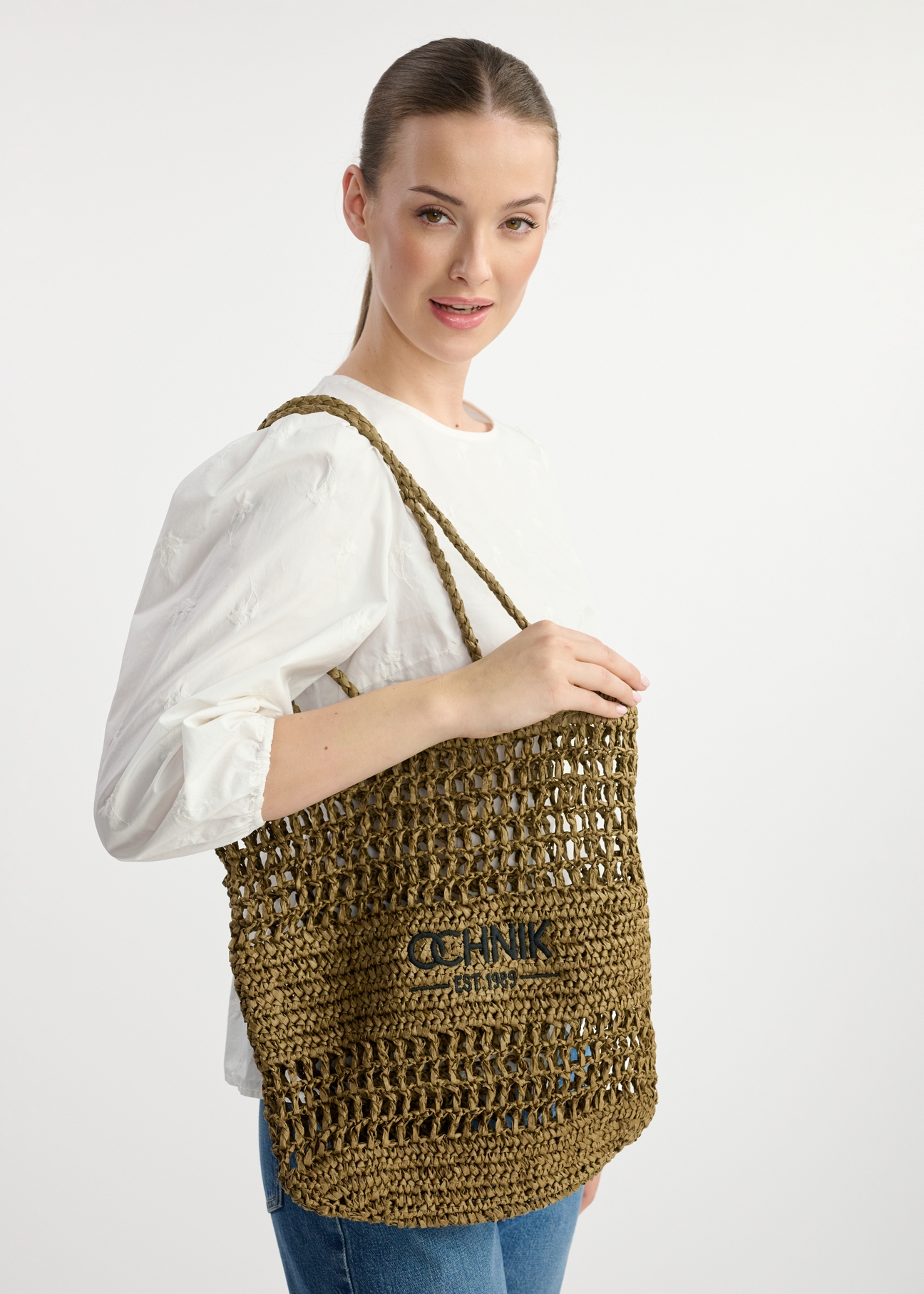Slamená khaki dámska shopper kabelka TOREC-0924A-55(W25)