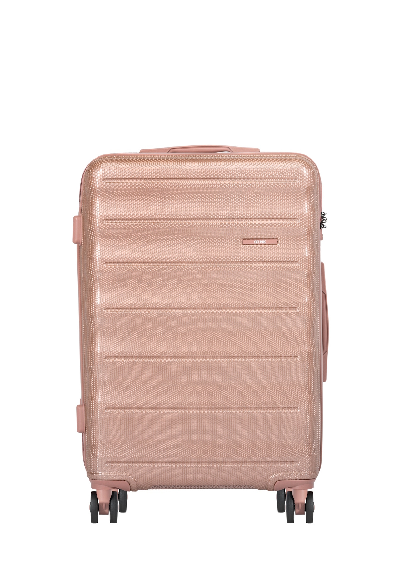 Stredný kufor na kolieskach WALPC-0015-5B-24(W26), pohľad spredu na bielom pozadí.