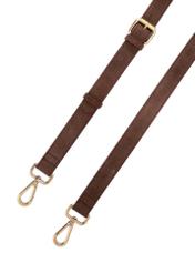 Hnedá semišová kabelka TORES-1191-89(Z25), detailný záber na popruh produktu, pohľad na bielom pozadí.