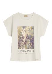 Dámske krémové tričko s potlačou TSHDT-0160-0B(W26) - pohľad spredu na produkt, na bielom podklade.