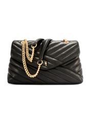 Dámska kožená kabelka v čiernej farbe TORES-1285-99(W26) - pohľad na produkt spredu, na bielom pozadí.