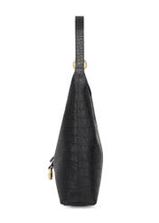 Čierna dámska kabelka s motívom krokodílej kože TOREC-1170-9G(W26), bočný pohľad na produkt na bielom pozadí.