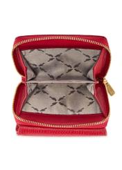 Malá dámska kožená peňaženka červenej farby PORES-0802R-4B(W26), pohľad na produkt vo vnútri na bielom pozadí.