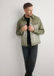 Pánska olivová kožená bunda KURMS-0404-8F(W26)