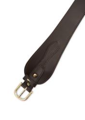 Dámsky kožený opasok hnedej farby PASDS-0330-90(Z25), detailný záber na pracku produktu, pohľad na bielom pozadí.