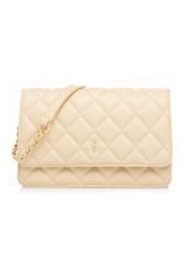 Žltá malá prešívaná dámska kabelka TOREC-1033-2A(W26), pohľad spredu na bielom pozadí.