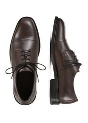 Tmavohnedé pánske kožené topánky BUTYM-0500-1I(W26), pohľad zhora na produkt na bielom pozadí.