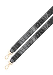 Malá čierna kožená kabelka s krokodílím vzorom TORES-1231-9G(W26) - pohľad s pruhmi, na bielom pozadí.