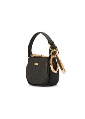 Čierna kožená kľúčenka v tvare tašky BRELOK-0211-99(Z25), diagonálny pohľad na produkt na bielom pozadí.