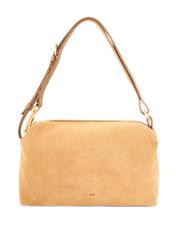 Dámska semišová kabelka béžovej farby TORES-1249-1B(W26), pohľad na produkt spredu na bielom podklade.