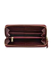 Dámska kožená peňaženka tmavočervenej farby PORES-0985-4C(W26), pohľad na produkt vo vnútri na bielom pozadí.