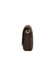 Dámska hnedá semišová kabelka cez rameno TORES-1388-1I(Z26), bočný pohľad na produkt na bielom pozadí.