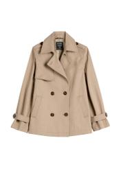 Dámska béžová krátka bunda KURDT-0556-1C(W26), pohľad spredu na bielom pozadí.