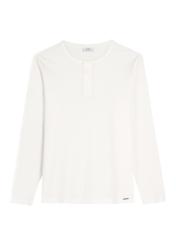 Pánske biele bavlnené tričko s dlhým rukávom LSLMT-0010-0B(W26), pohľad spredu na bielom pozadí.