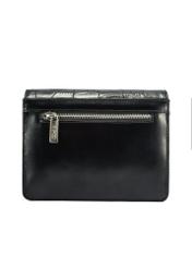Schwarze Kroko-Lederhandtasche TORES-1176-99(Z25), Produktansicht von hinten auf weißem Hintergrund.