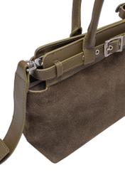 Dámska semišová kabelka v khaki farbe TORES-1192-55(Z25), detailný záber produktu na bielom pozadí.