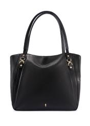 Čierna kožená nákupná taška TORES-1223-99(W26), pohľad spredu na bielom pozadí.