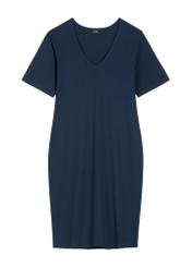 Tmavomodré bavlnené šaty SUKDT-0185A-7E(W26), pohľad spredu na bielom pozadí.