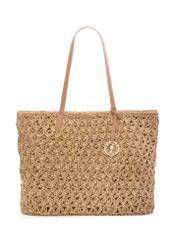 Slamená nákupná taška TOREC-1218-1E(W26) - pohľad na produkt spredu, na bielom pozadí.