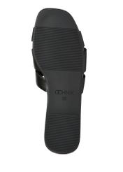 Čierne dámske žabky s vrkočom BUTYD-0904D-99(W26), pohľad na podrážku výrobku na bielom podklade.