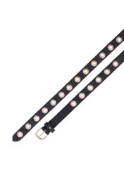 Čierny kožený dámsky opasok PASDS-0350-99(Z26), pohľad zhora na produkt na bielom pozadí.