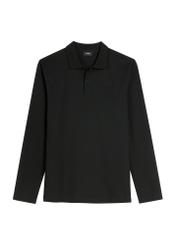 Pánske čierne tričko s dlhým rukávom a golierom LSLMT-0011-99(W26), pohľad spredu na bielom pozadí.