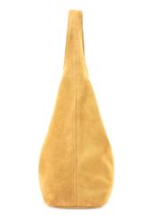 Dámska nákupná taška TORES-1177-2C(W26) zo žltej semišu, bočný pohľad na produkt na bielom pozadí.