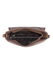 Dámska hnedá kožená taška cez rameno TORES-1253-1I(W26), pohľad na produkt vo vnútri na bielom pozadí.