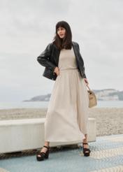 Bežová midi sukňa SPCDT-0125-1A(W26)