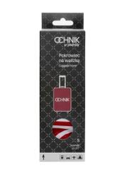 Červený obal na malý kufor s logom AW-013-0002-4B-S(W26), pohľad na produkt v balení na bielom pozadí.