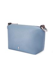 Malá modrá dámska kabelka TOREC-0882-7C(W26), diagonálny pohľad na produkt na bielom pozadí.