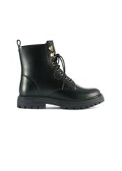 Čierne kožené dámske členkové čižmy BUTYD-1015A-99(Z25) - bočný pohľad na produkt na bielom podklade.