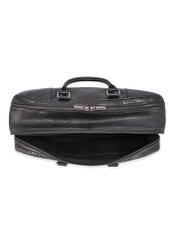 Čierna veľká kožená pánska taška TORMS-0489-99(W26) - pohľad na produkt zhora, na bielom pozadí.