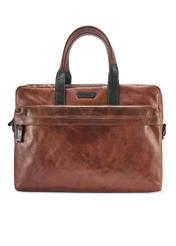 Pánska hnedá kožená taška TORMS-0488-1H(W26) - pohľad spredu na produkt, na bielom pozadí.