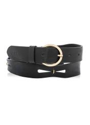 Čierny kožený dámsky opasok PASDS-0342-99(W26) - pohľad spredu na produkt, na bielom pozadí.