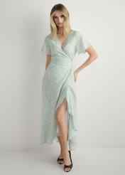 Dlhé kvetinové šaty SUKDT-0233-8P(W26), pohľad spredu na výrobok na modelke. Viditeľné celé telo.