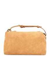 Dámska béžová semišová kabelka TORES-1249-1B(W26), pohľad na produkt zozadu na bielom podklade.