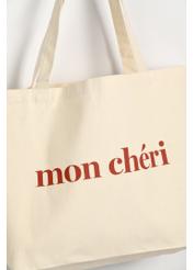 Bavlnená béžová nákupná taška TOREN-0334-0P(W26), detail produktu, pohľad na bielom pozadí.