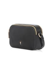 Čierna malá kožená dámska kabelka TORES-1262-99(W26) - diagonálny pohľad na produkt, na bielom pozadí.