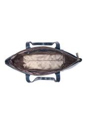 Dámska kožená nákupná taška v tmavomodrej farbe TORES-0939 F-7D(W26) - pohľad na produkt zhora, na bielom pozadí.