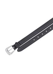 Čierny kožený dámsky opasok PASDS-0348-99(Z26), pohľad zhora na produkt na bielom pozadí.