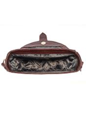 Hnedá kabelka z krokodílej kože TORES-0707F-1H(W26), pohľad na produkt vo vnútri na bielom pozadí.