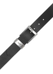 Pánsky čierny kožený opasok PASMS-0163-9P(W26), pohľad zhora na produkt na bielom pozadí.