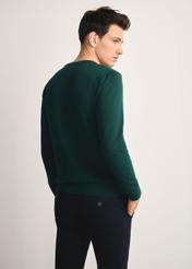 Zelený pánsky základný sveter SWEMT-0114A-54(Z25), pohľad na produkt zozadu na modeli, viditeľná polovica siluety.